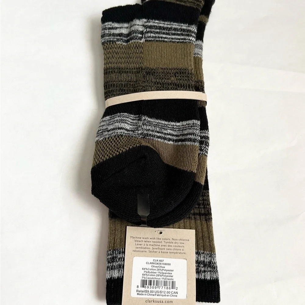 Clark Men’s Dress Socks Black White Olive NWT